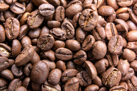 Coffee bens texture / brown coffee background / close-up