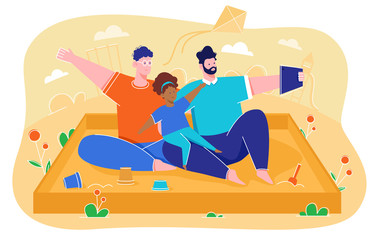 Vector illustration of same-sex parent, taking selfies