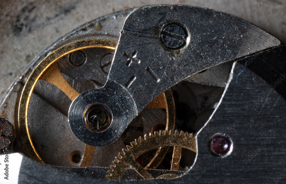 Wall mural clockwork old mechanical watch, high resolution and detail