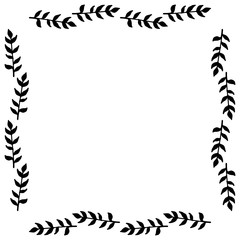 Square frame of simple decorative black branches on white background. Isolated vector frame for your design.