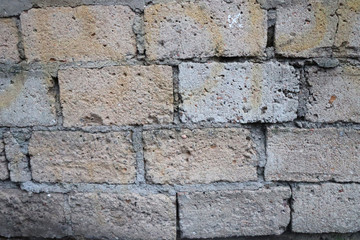 The texture of the old light wall. Uneven brick wall