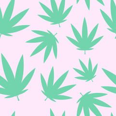 Fototapeta na wymiar cannabis pattern seamless on light pink background