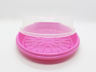Beautiful Clean Hygiene Stylish Colorful Transparent Plastic Food Cover Tray for Kitchen and Dining Room Appliances in White Isolated Background