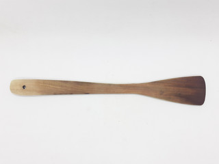 Beautiful Natural Dark Brown Wooden Spoon Spatula in White Isolation Background