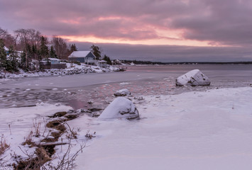 winter landscape with lake and sky