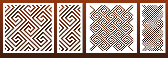 Laser cut template set, abstract geometric pattern in celtic traditional style. Panel decor, metal cutting, wood carving, paper art, fretwork stencil design. Vector illustration