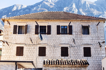 Kotor, Montenegro, three-story house shutters closed