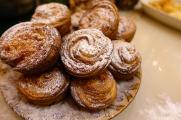Fresh sweet homemade cinnamon rolls. Delicious homemade food