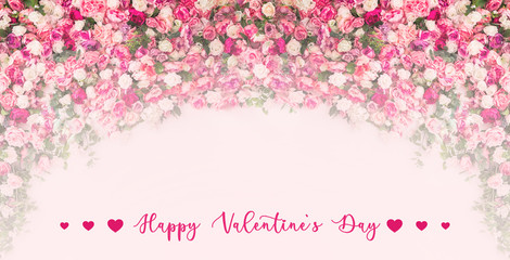 beautiful spring background for a banner, postcards with flowers roses peonies. Flower wall pink color