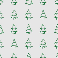 Seamless pattern with hand drawn Christmas trees