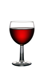 glass goblet with red wine on a white background