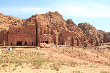 Fototapeta na wymiar Royal Tombs panorama in ancient city of Petra, Jordan