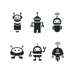 Bots icon. Cute smiling boticon set. Vector modern robots illustration isolated on white background. Outline robot sign design. Virtual online support. Artificial Intelligence AI .
