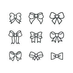 Ribbon Bow Icons set. Black gift bows silhouette. Template design for surprise, celebration event, presents, birthday, Christmas ribbons