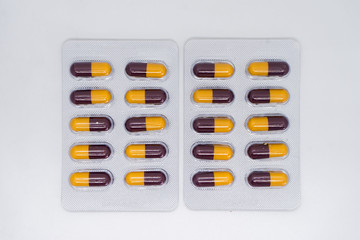 Different medicines: tablets, pills in blister pack, medications drugs