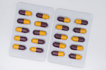 Different medicines: tablets, pills in blister pack, medications drugs