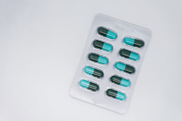 Different medicines: tablets, pills in blister pack, medications drugs