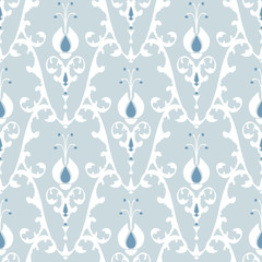 Seamless vector wallpaper pattern Victorians style. Blue floral vintage background.