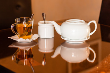 teapot with tea, copy space. tea time
