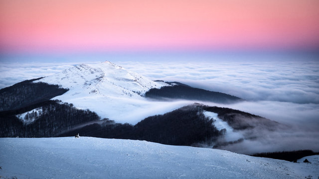 Splendid sunrise in the Carpathian Mountains. Smerek Mountain. Bieszczady National Park. Poland.