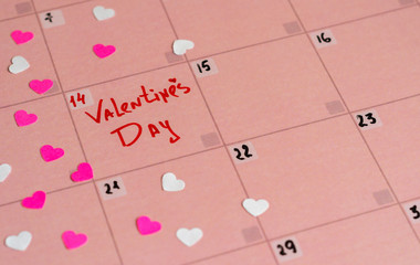 The inscription Happy Valentine's Day on the pink calendar 2