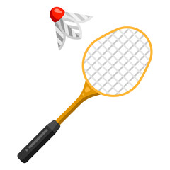 Icon of badminton racket and shuttlecock in flat style.