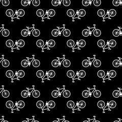 Texture with bicycles pictograms. Bicycles seamless background. Bikes silhouette on black