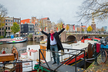 Man travels and walks along the Amsterdam