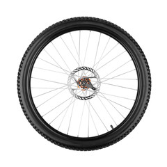 wheel of a mountain bike isolated on white background