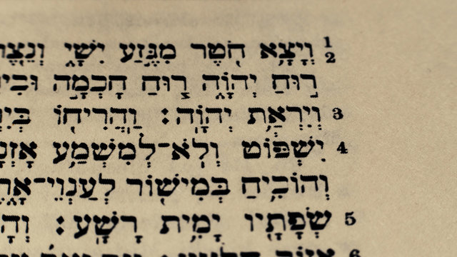Text from the book of Isaiah (11; 1-5) in hebrew