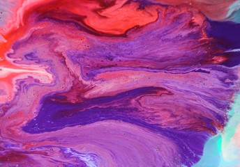 Abstract red-pink-lilac background. Game of colors. Acrylic texture with marble pattern. Wallpaper, mixing, modern art. Background for web design, the cover of the notebook.