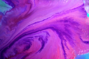Abstract pink and lilac background. Game of colors. Acrylic texture with marble pattern. Wallpaper, mixing, modern art. Background for web design, the cover of the notebook.