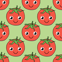 Cute seamless pattern of positive tomato1. Kawaii background for your design.