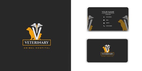 Professional veterinary clinic logo set with business card