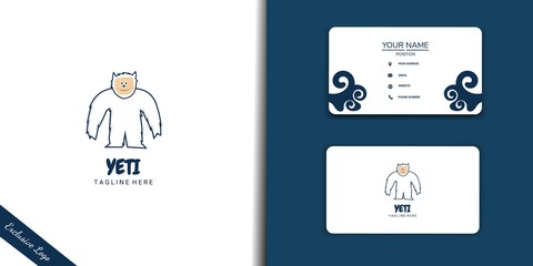 Yeti is mythology animal, logo set with business card - obrazy, fototapety, plakaty