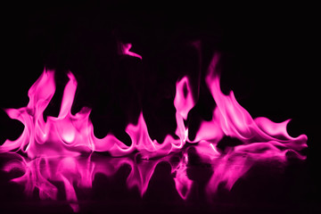 Beautiful fire pink flames on a black background.