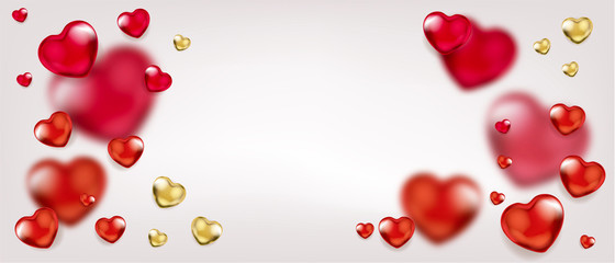 Gala background with red and golden heart balloons