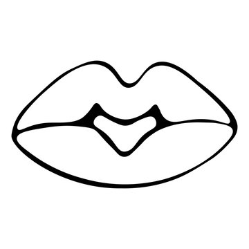 Plump lips. Air kiss. Outline on an isolated background. Valentine day, love.
