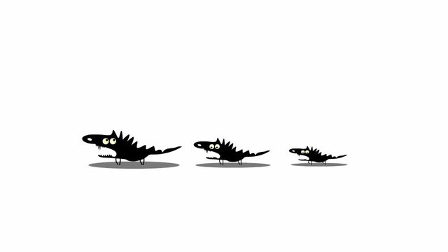 Funny walking lizard family (cartoon loop animation)