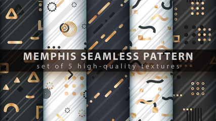 Memphis seamless pattern - set five items.