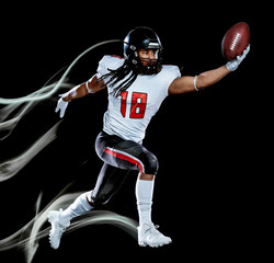 Plakat american football player man isolated black background light painting