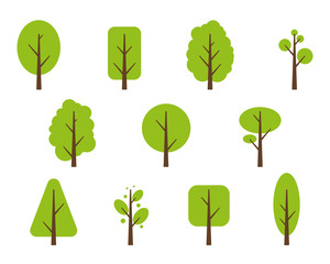 green trees set. flat style illustrations