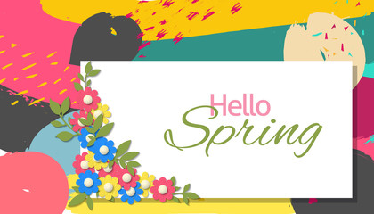 Hello spring. Spring Background. Spring design background with abstract beautiful colorful flower. Vector illustration. Wallpaper. flyers, posters, brochure, voucher discount.