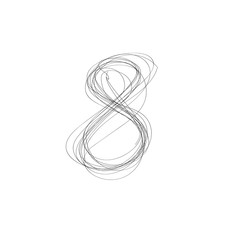 the Infinity symbol random chaotic lines. Hand drawing illustration, 8, eight