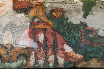 Teotihuacan, Mexico -May 2019 Inside the buildings there were many wall paintings, Through them we can study and know not only the Teotihuacan pantheon but the customs of its people, commerce and wars