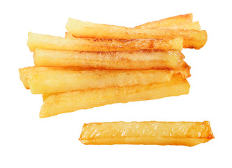 fried potatoes on white background