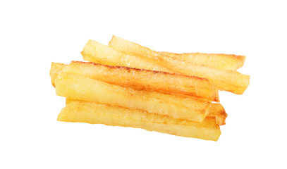 fried potatoes on white background