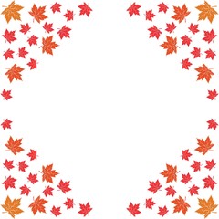 Vector illustration of autumn red, orange and yellow maple leaves on white background. Template for greeting card, poster, promotion, flyer, advertising, personal or company logo.