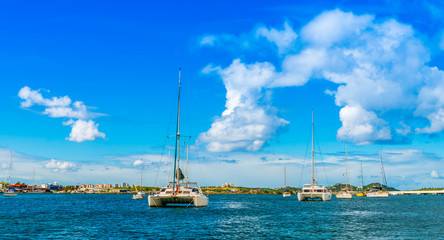 Yachts on the island of Saint Martin in the Caribbean