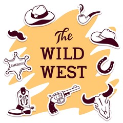 Vector vintage western illustration with header the wild west an